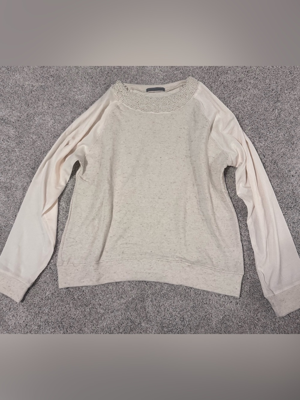 Pearl-Embellished Cream Women's Sweater